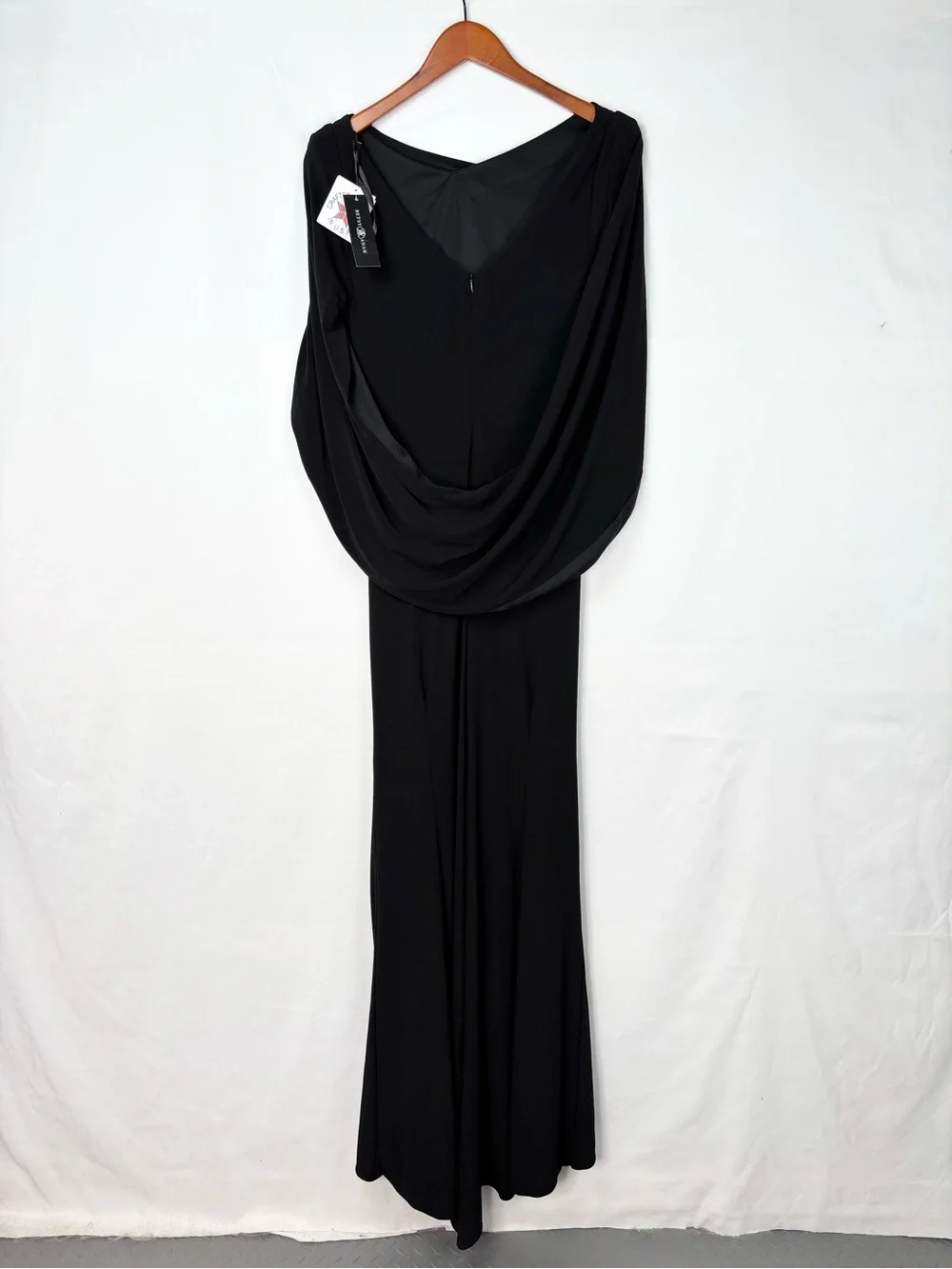 NEW Betsy and Adam Miriam Jersey Knit Draped Back Dress Black Size 12 USA Maxi
